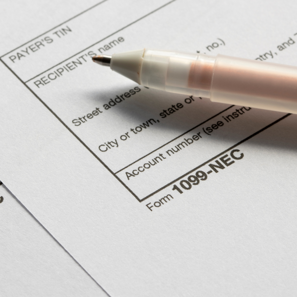 close up of a blank 1099-NEC form and a pen